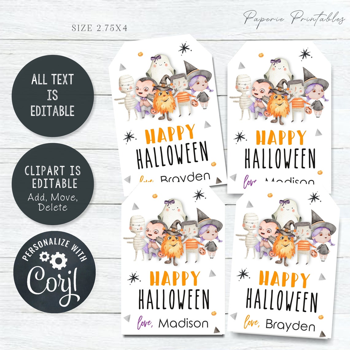 EDITABLE Halloween Tag - Printable Halloween Favor Tags - Happy ...