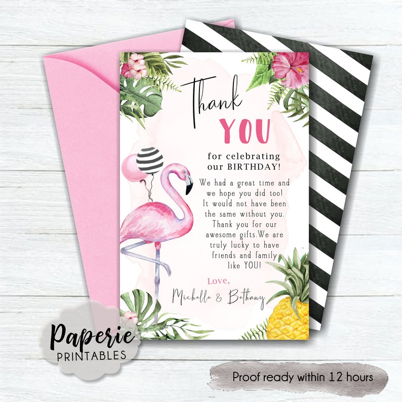 Watercolor Flamingo Thank You Card-#BP63 Flamingo Birthday Party Thank You Card Let/'s Flamingle Thank You Card Girl Birthday Thank You