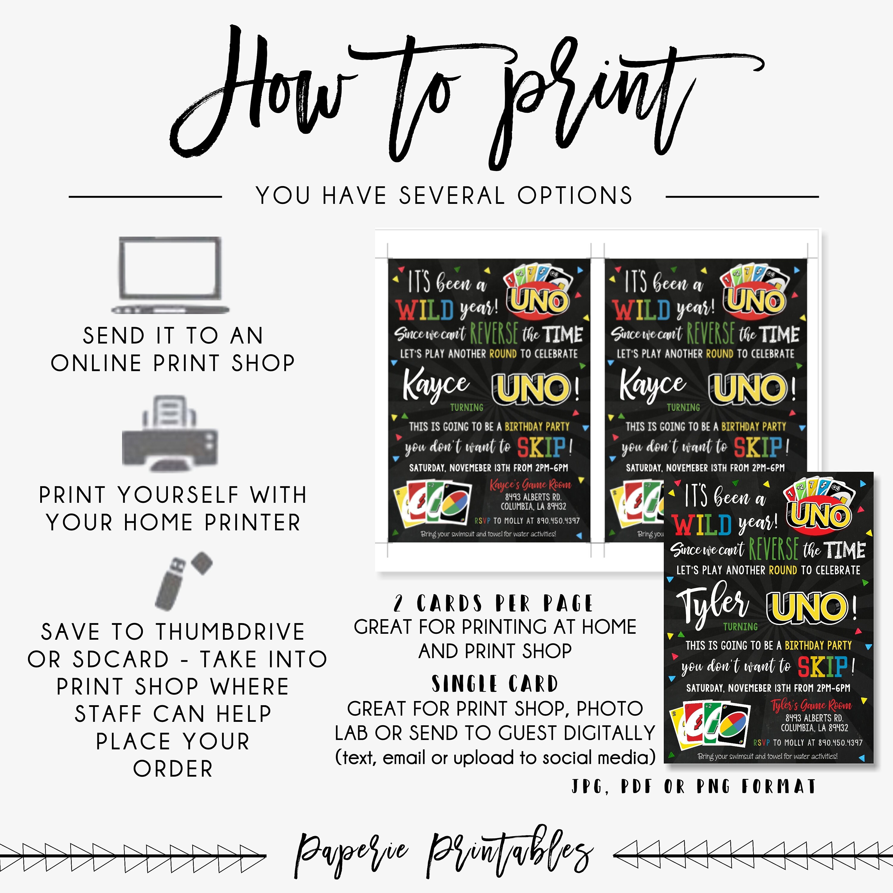 EDITABLE Uno Birthday Invitation Uno Card Game Birthday | Etsy