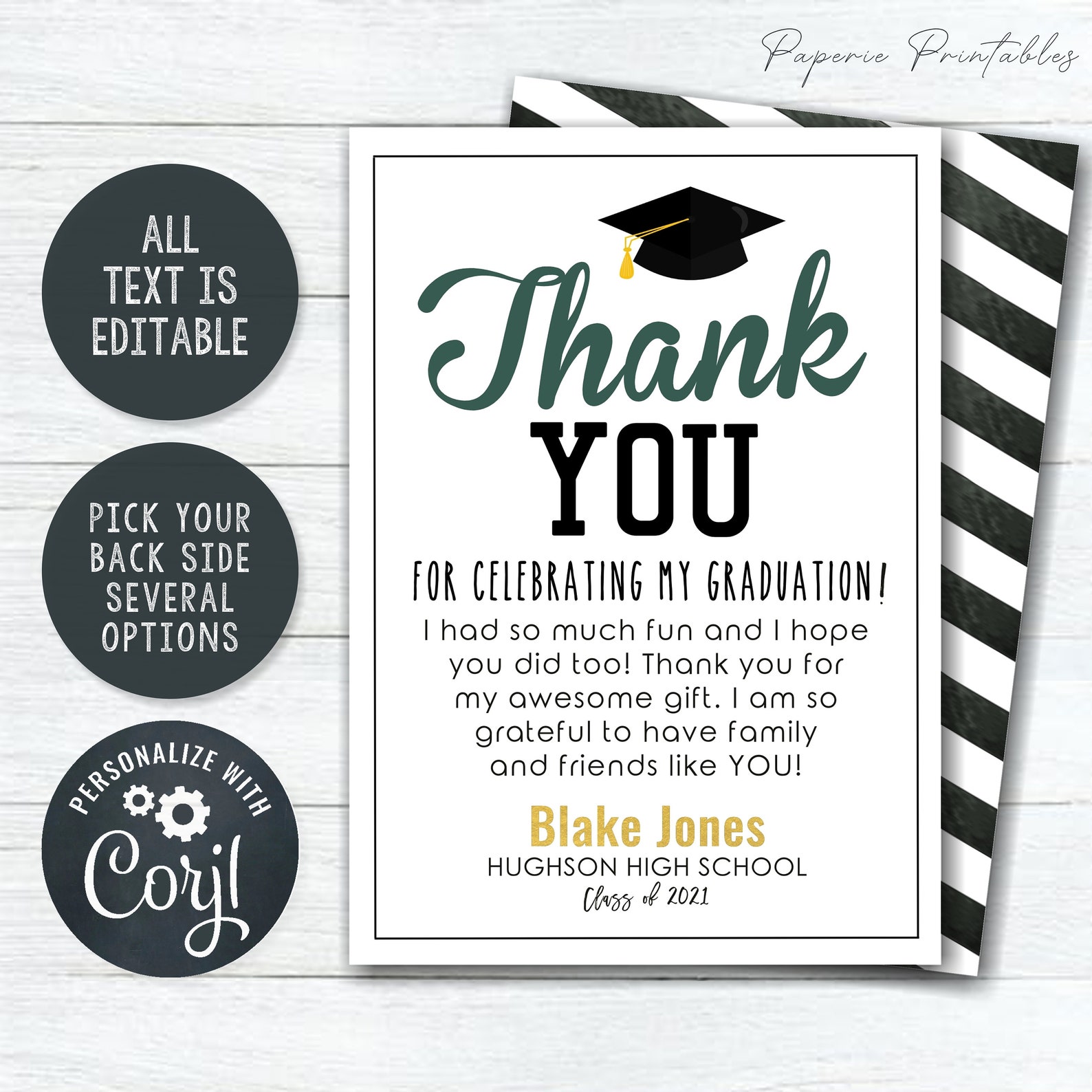 EDITABLE Graduation Thank You Card Gold Foil Thank You Etsy España