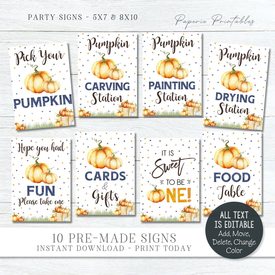 Editable Boy Pumpkin Party Signs Little Pumpkin Party Signs - Etsy