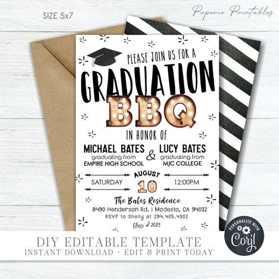 Editable Graduation BBQ Invitation: Class of 2023 (DIY Corjl Template) #GP15