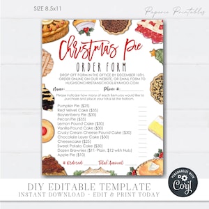 EDITABLE Christmas Pie Sale Order Form, Christmas Bake Sale Order Form ...