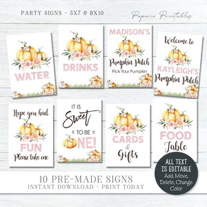 Editable Girl Pumpkin Party Signs Little Pumpkin Party Signs Girl ...