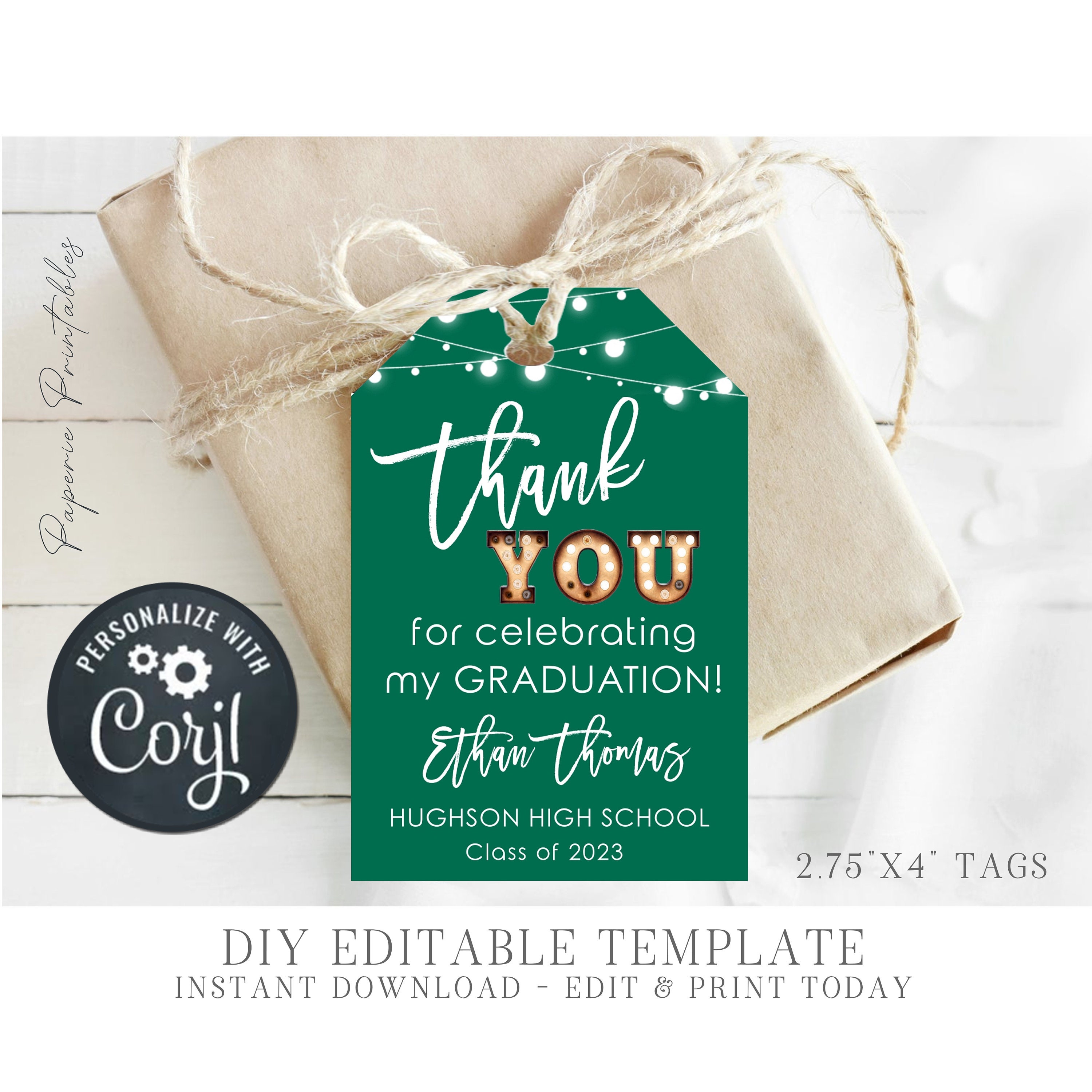 EDITABLE Graduation Gift Tags Color Match School Colors Etsy