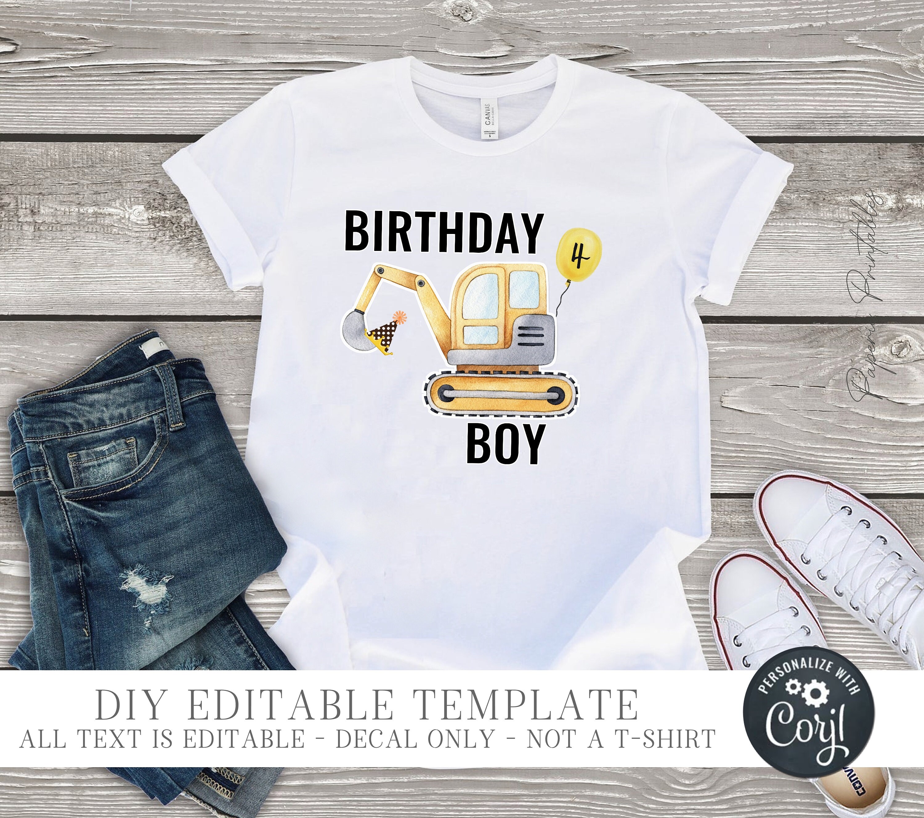 EDITABLE Construction Birthday Boy Iron on Transfer Etsy