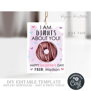 EDITABLE Donut Valentine Cards, Kid Valentine Cards, School Valentine Tags, Printable Valentines ...