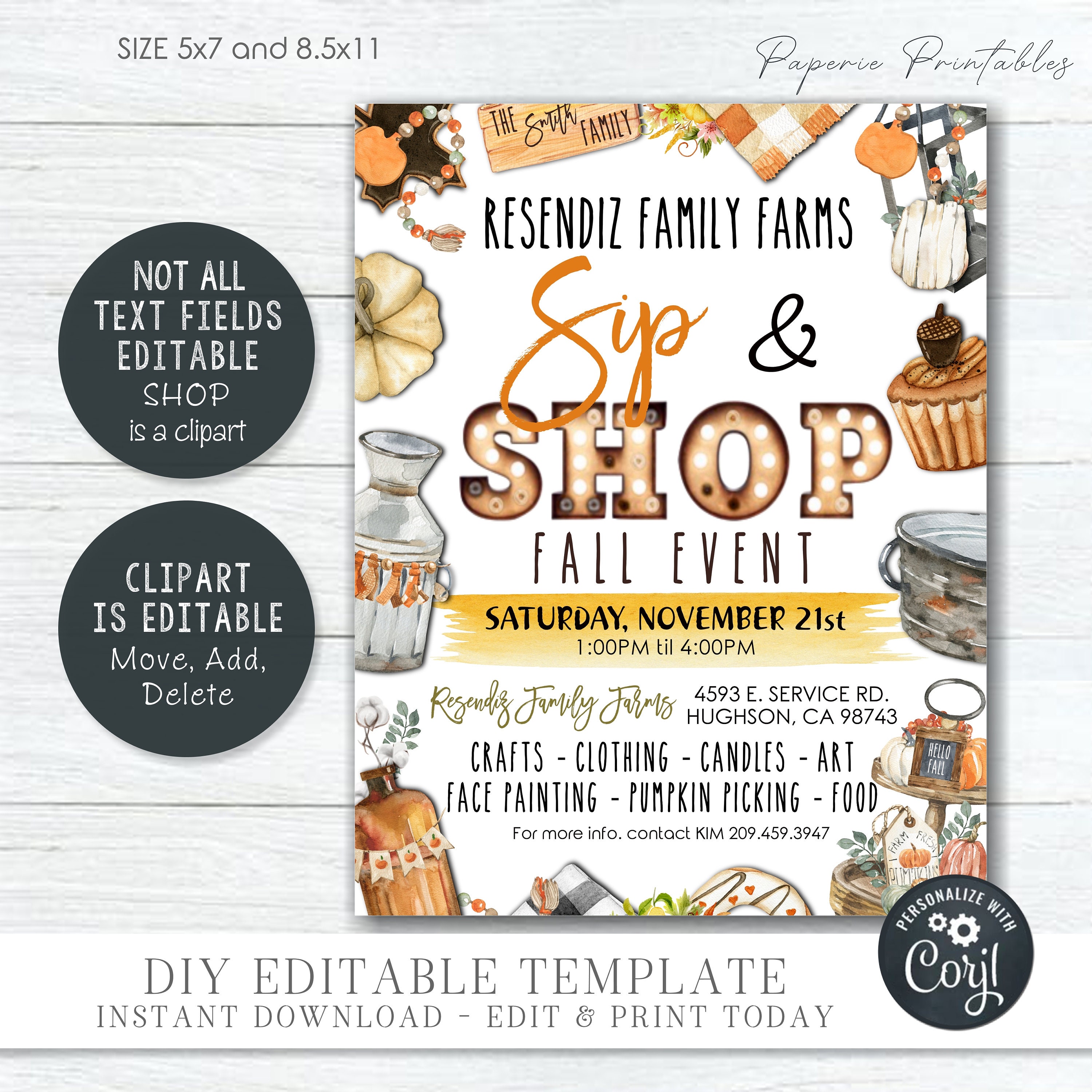 EDITABLE Fall Sip and Shop Flyer Sip and Shop Flyer - Etsy