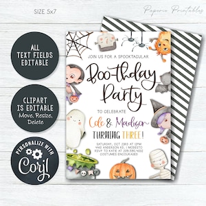 EDITABLE Halloween Birthday Invitation, Boo Halloween Birthday, Siblings Halloween Invitation, Boo-thday Party, DIY with Corjl BP129 5 image 3