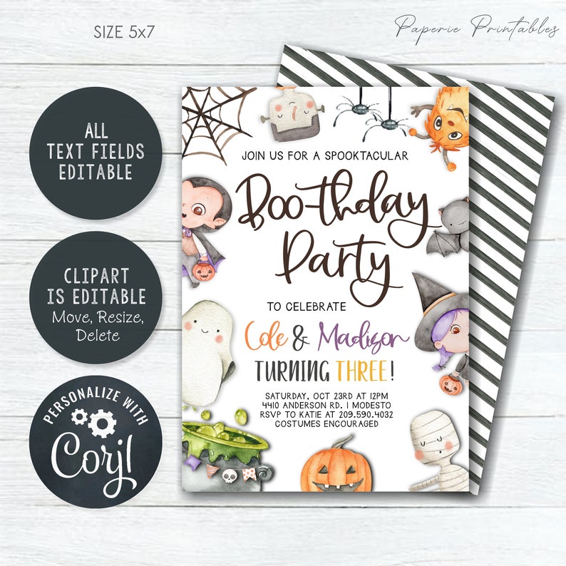 EDITABLE Halloween Birthday Invitation, Boo Halloween Birthday, Siblings Halloween Invitation, Boo-thday Party, DIY with Corjl BP129 5 image 3