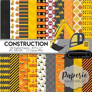 Construction Digital Paper - 8.5"X11" Digital Scrapbooking Paper - 30 Papers - Construction Scrapbooking Paper - Clipart - Instant Download-