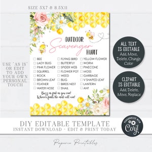 EDITABLE Bee Party Scavenger Hunt, Indoor Scavenger Hunt, Bee Birthday ...