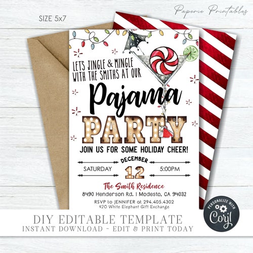 Christmas Pajama Party Invitation Editable Printable Holiday - Etsy