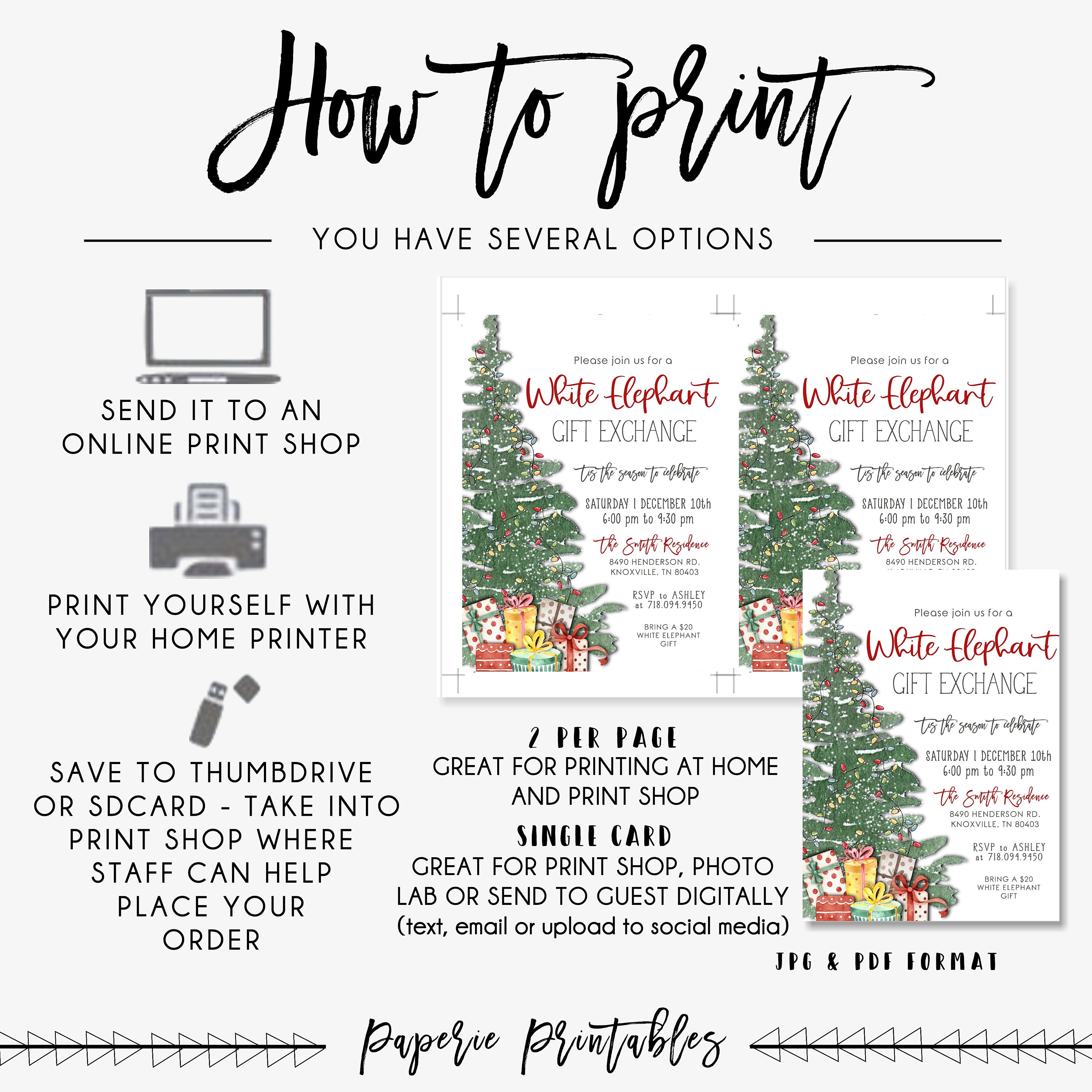 Editable White Elephant Christmas Party Invitation (DIY With Corjl) #CP88 -  Etsy, image size:3000x3000