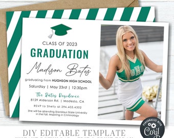 EDITABLE Graduation Party Invitation, Class of 2023 Graduation Invitation, Minimalistic Graduation, Match School Colors - DIY #GP44(4)