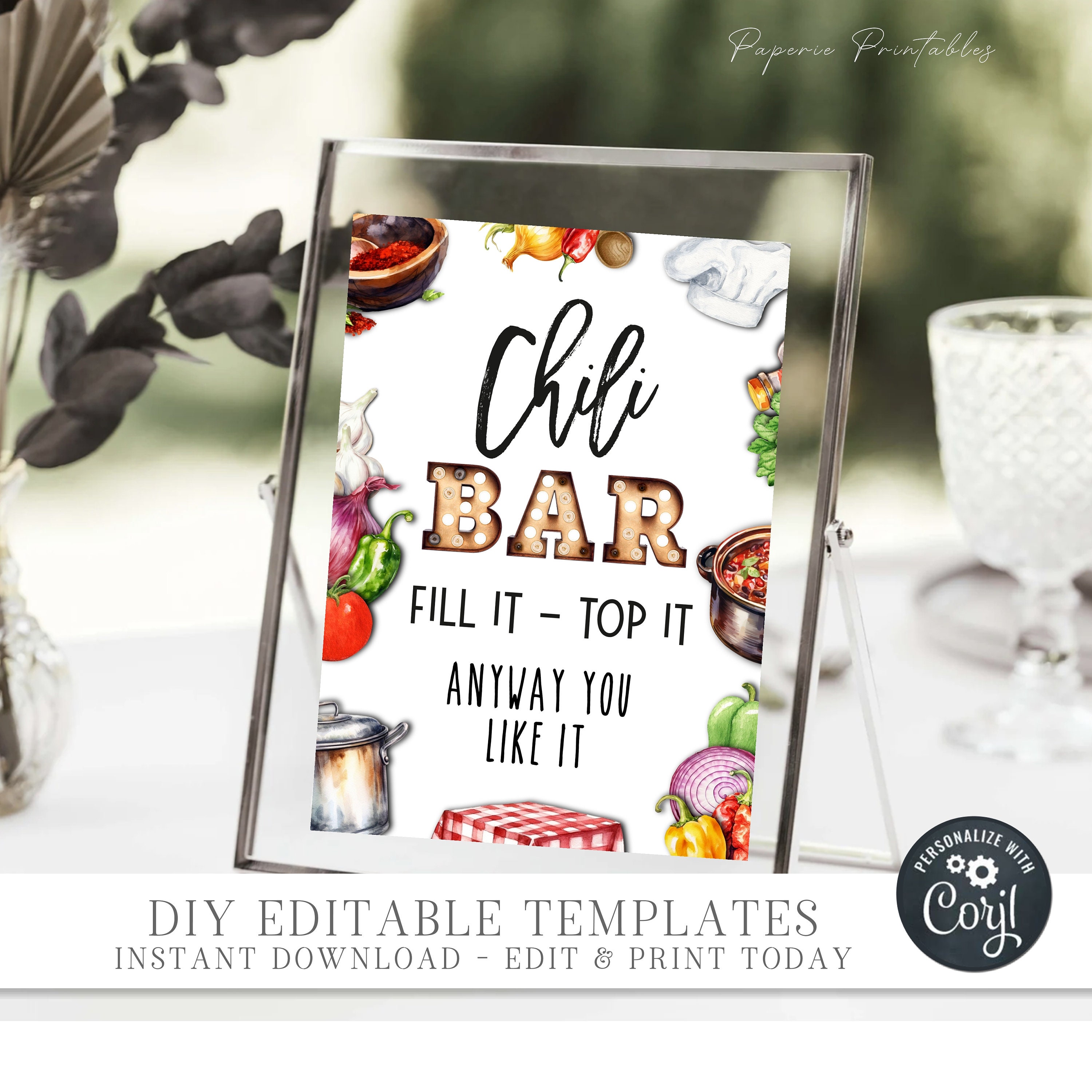 Editable Chili Bar Food Labels: Tent Cards & Table Sign (DIY Digital ...