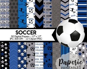 SOCCER Digital Paper - 12x12 Digital Scrapbooking Paper - 30 Papers - SOCCER Scrapbooking Paper - Soccer Clipart - Instant Download -