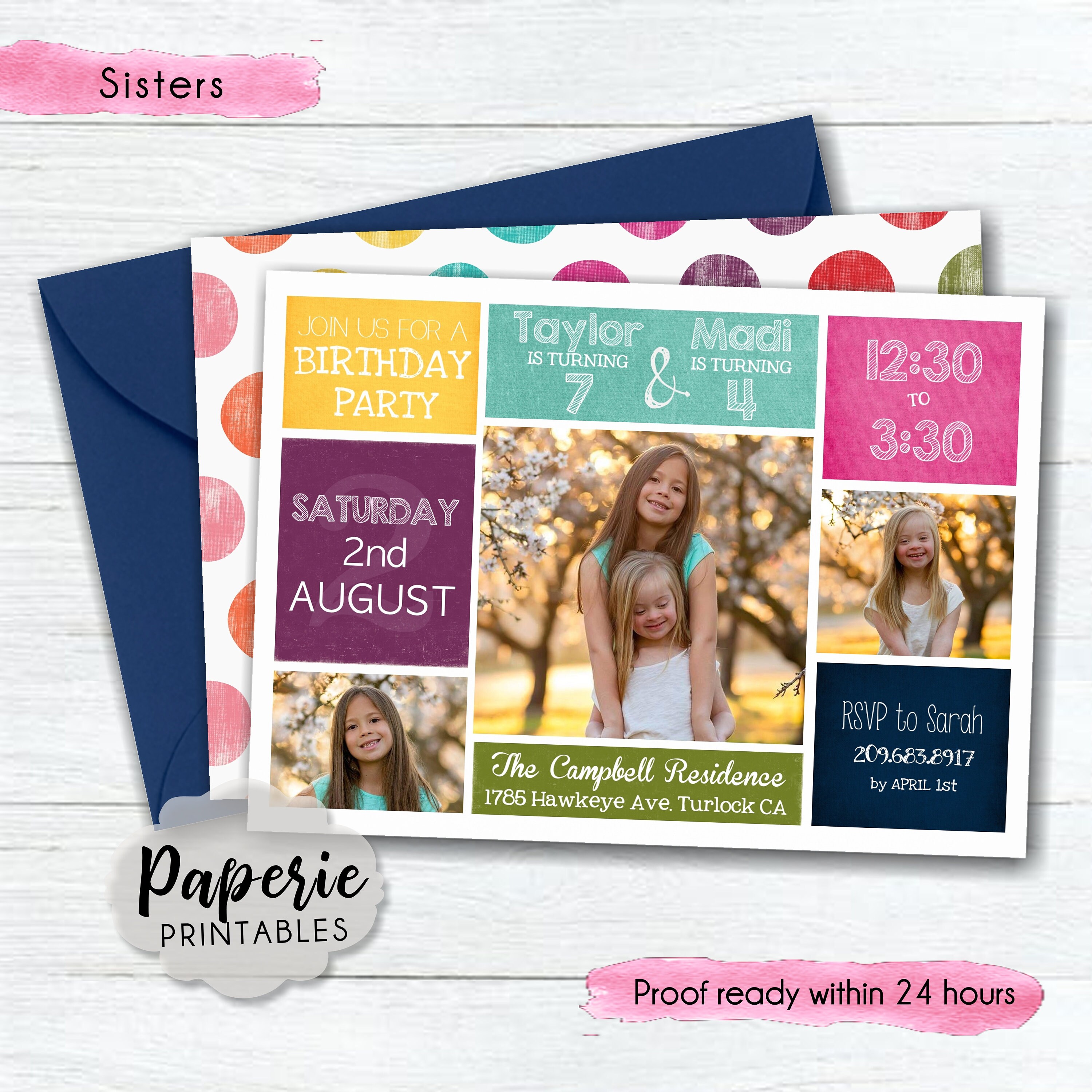 Siblings Birthday Party Invitation Colorful Joint Birthday Etsy