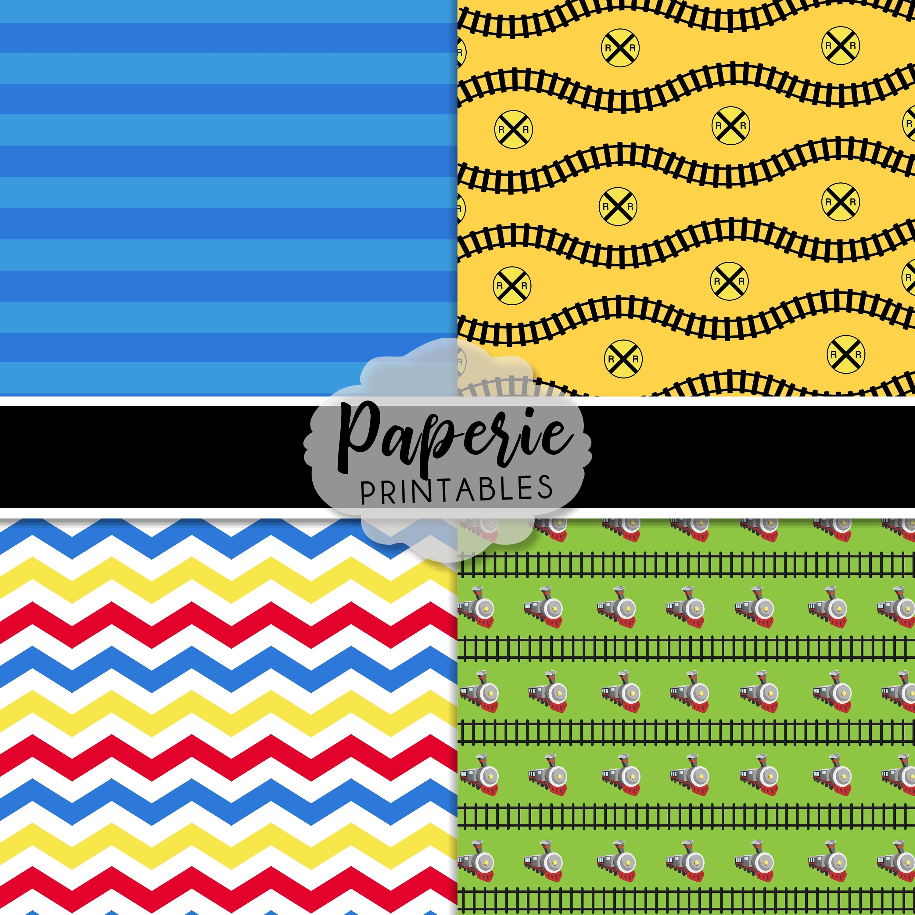 Choo Choo Train Digital Paper 12x12 Digital Scrapbooking Etsy UK
