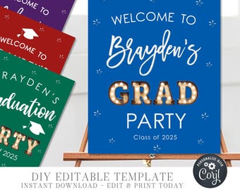 Editable Graduation Party Welcome Sign: School Colors BBQ Decor (DIY Corjl Template) #GP49