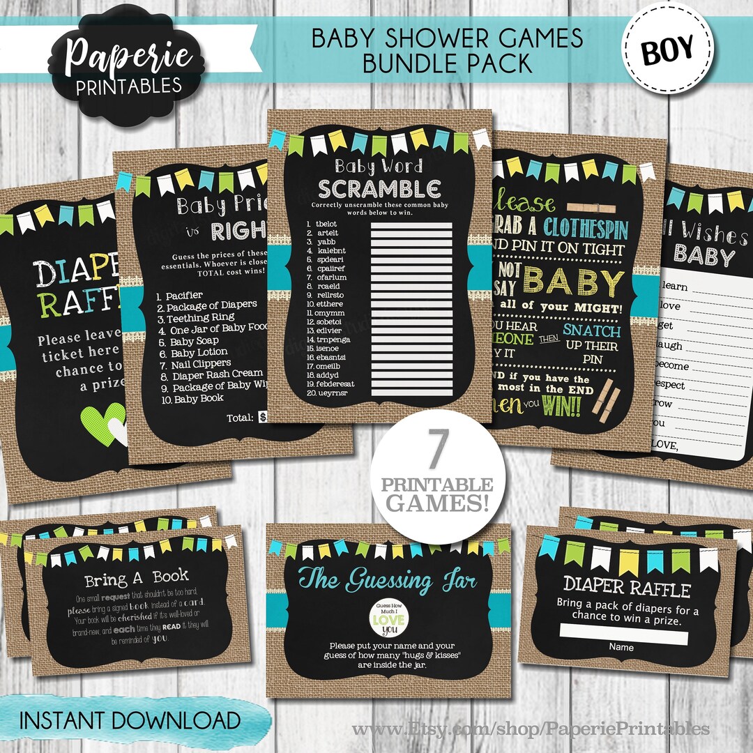 Burlap & Lace Baby Shower Games Bundle - Boy (digital Download) - Etsy