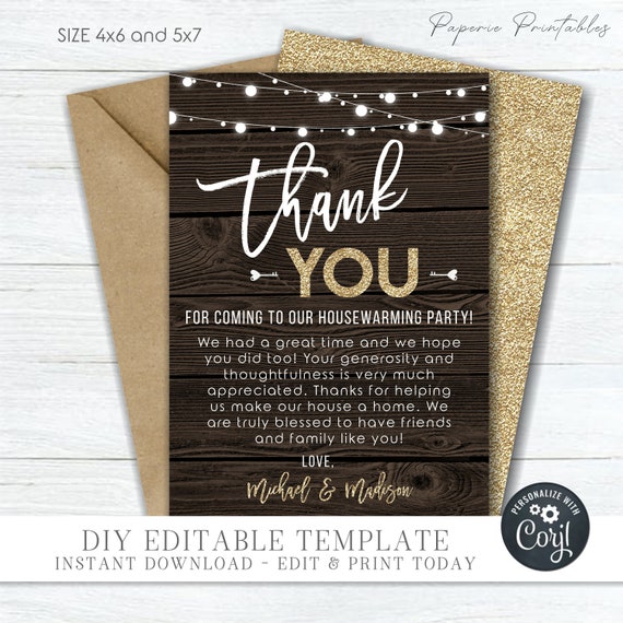 EDITABLE Housewarming Thank You Card Rustic Housewarming Etsy