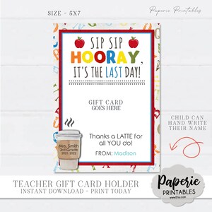 EDITABLE Last Day of School Coffee Teacher Tag, SIP SIP Hooray! It's ...