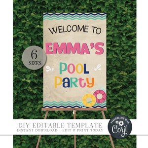 Editable Pool Party Birthday Party Welcome Sign, Pool Party Welcome ...