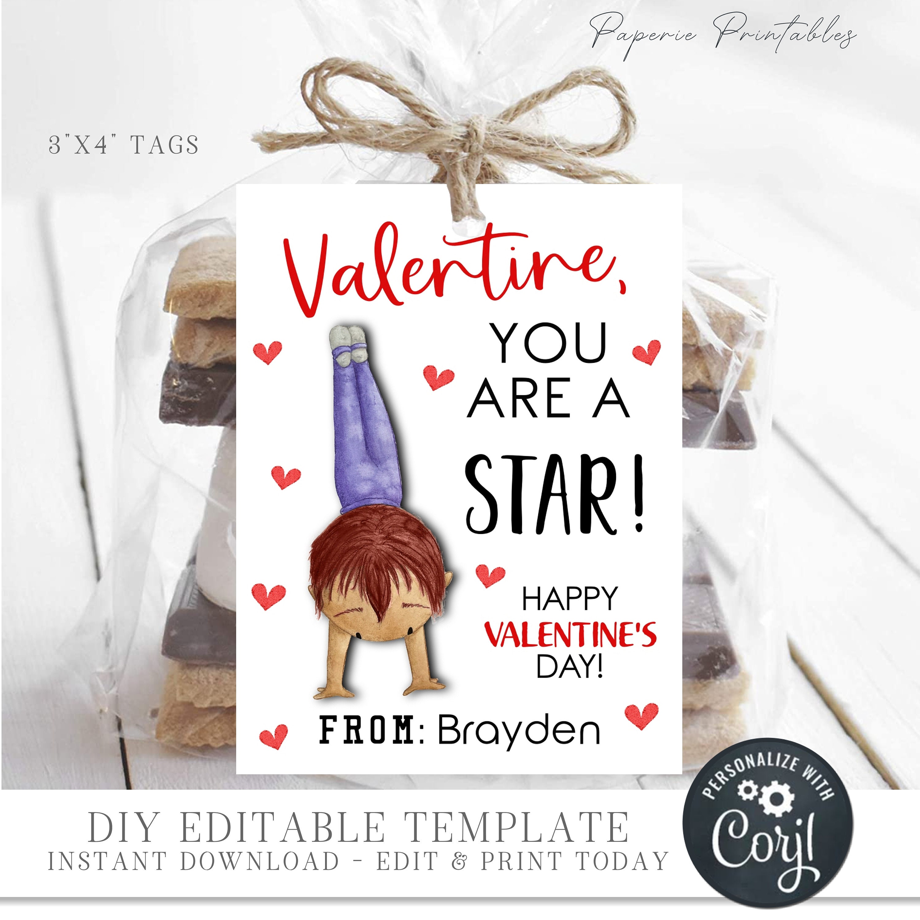 EDITABLE Gymnast Valentine Cards Kid Valentine Cards School - Etsy