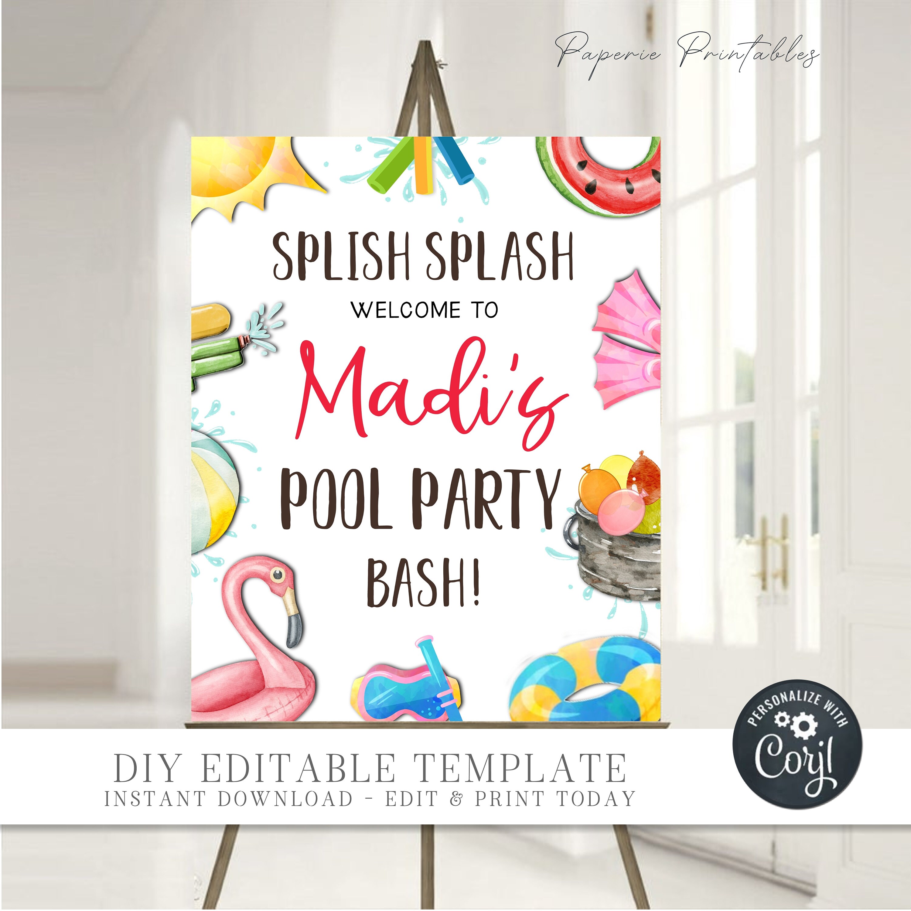 Editable Pool Party Welcome Sign: DIY Birthday Poster (digital Download ...