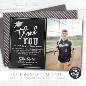 EDITABLE Masculine Graduation Thank You Card, Thank You Graduation Card, Photo Thank You Graduation Card - DIY Corjl - #GP01 #GP40