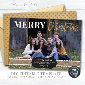 EDITABLE Country Christmas Photo Card - 1 Photo Layout - Merry Christmas Photo Card - Country Christmas Template - DIY Edit Corjl - #CC09