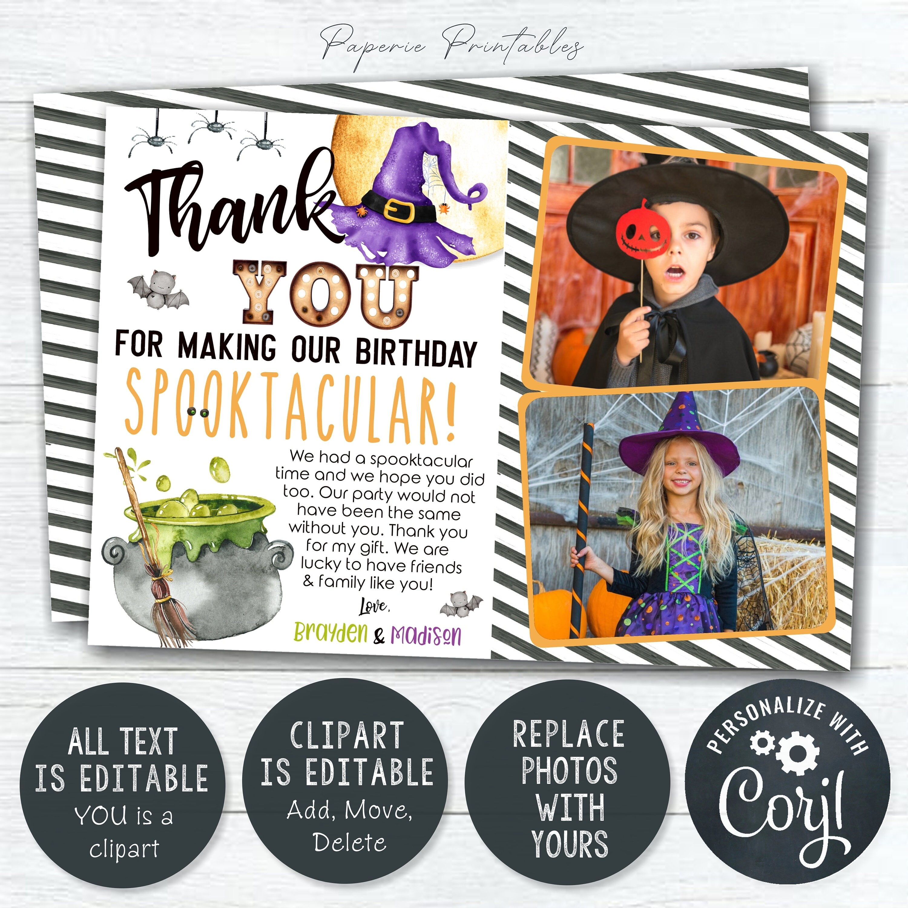 Editable Halloween Birthday Thank You Card (digital Download) #BP12 # ...