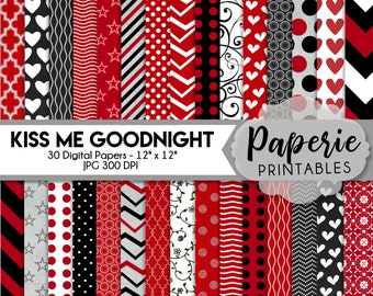 Love Pattern Digital Paper - 12x12 Digital Scrapbooking Paper - 30 Papers - Valentine's Scrapbook Paper -Red & White Paper-Instant Download-