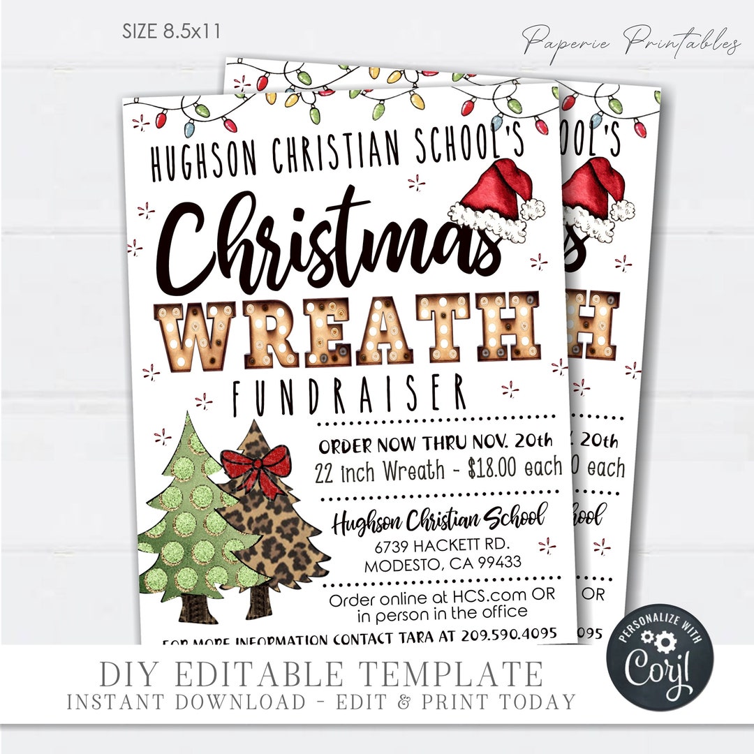 EDITABLE Christmas Wreath Fundraiser Flyer, Wreath Sale Fundraiser