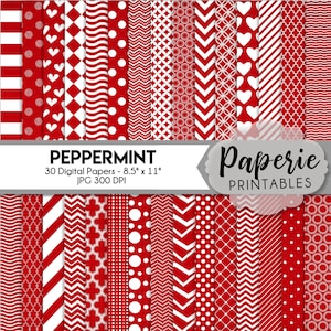 Red & White Pattern Digital Paper - 8.5"x11" Digital Scrapbooking Paper - 30 Papers - Christmas Scrapbook Paper -Red Paper-Instant Download-