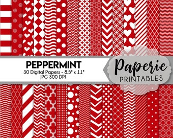 Red & White Pattern Digital Paper - 8.5"x11" Digital Scrapbooking Paper - 30 Papers - Christmas Scrapbook Paper -Red Paper-Instant Download-