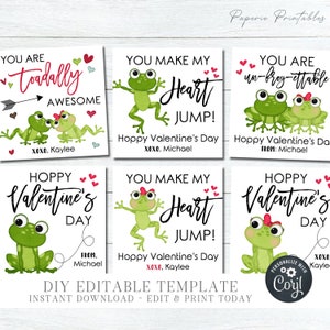 EDITABLE Frog Valentine's Day Cards, Frog Valentine Cards, Hoppy Valentine Tags, Toadally Awesome, DIY Editable Cards - Edit Corjl - #VT14