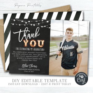 EDITABLE Graduation Thank You Card, Thank You Graduation Card, Photo Thank You Graduation Card - Class of 2023 - DIY Corjl - #GP14