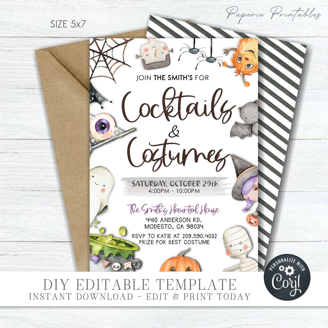 EDITABLE Cocktails and Costumes Halloween Invitation, Halloween Costume ...