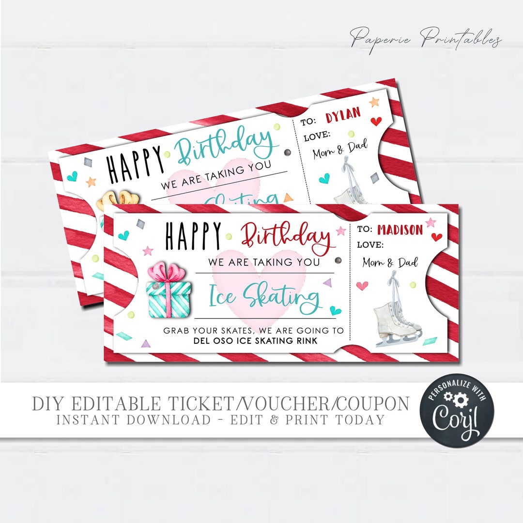 EDITABLE Ice Skating Birthday Gift Voucher, Ice Skating Trip Birthday ...