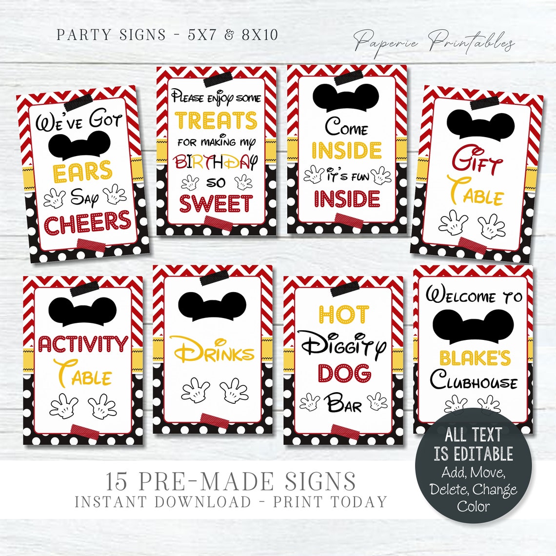 EDITABLE Mickey Mouse Party Signs DIY Mickey Party Signs | Etsy