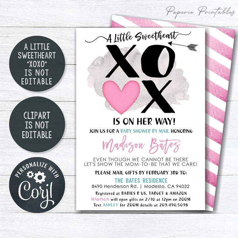 EDITABLE Baby Shower by Mail Invitation Valentine's Day Etsy