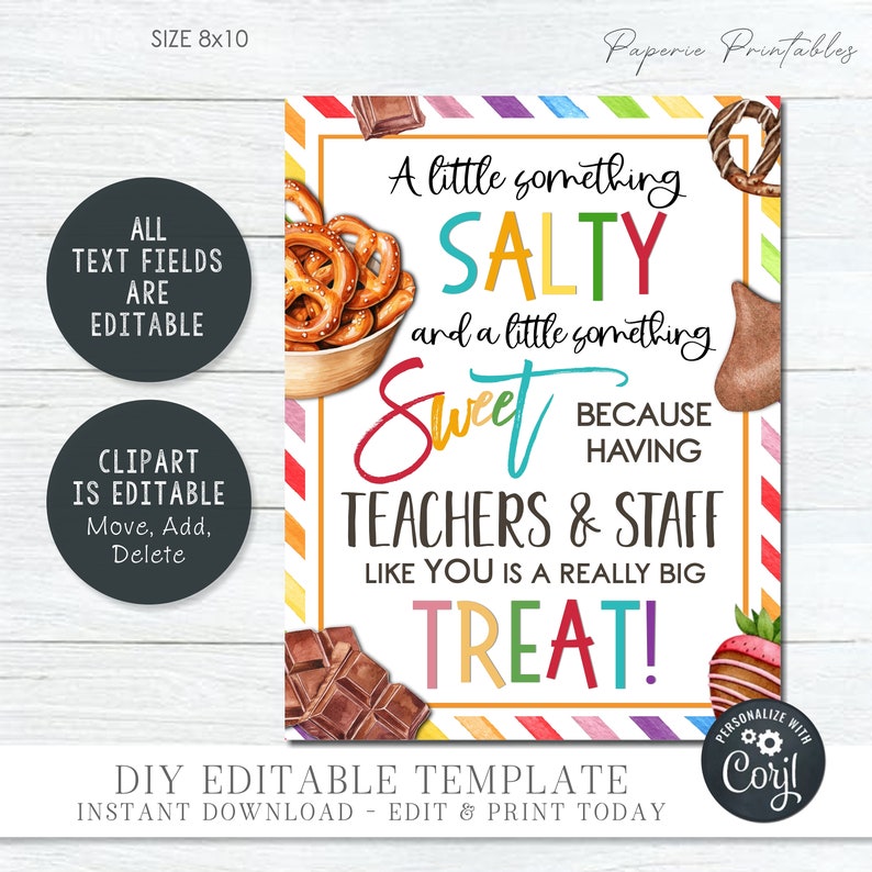 Salty & Sweet Teacher Appreciation Sign: Editable DIY (digital Download ...