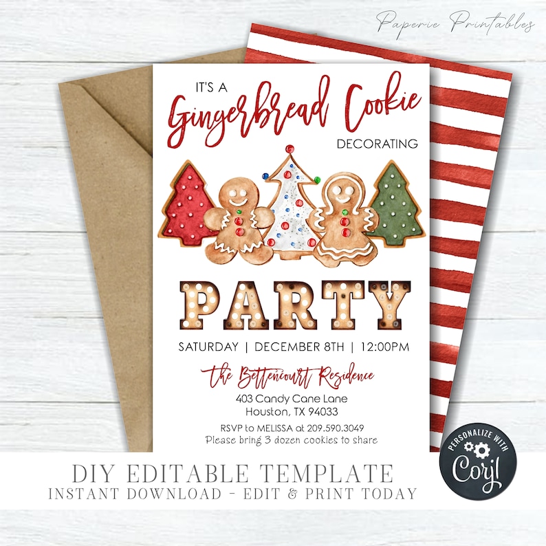 EDITABLE Gingerbread House Decorating Party Invitation Etsy