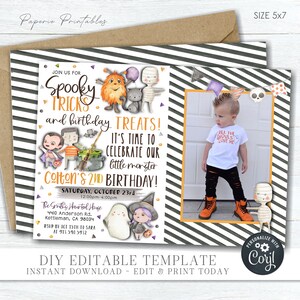 EDITABLE Halloween Birthday Invitation, Spooky Tricks Halloween Birthday, Birthday Treats Halloween Invitation  - DIY with Corjl - #BP130
