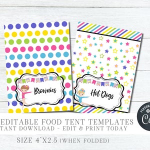 Gymnastics Birthday Food Label Tent Cards (DIY Editable Template) #BP82