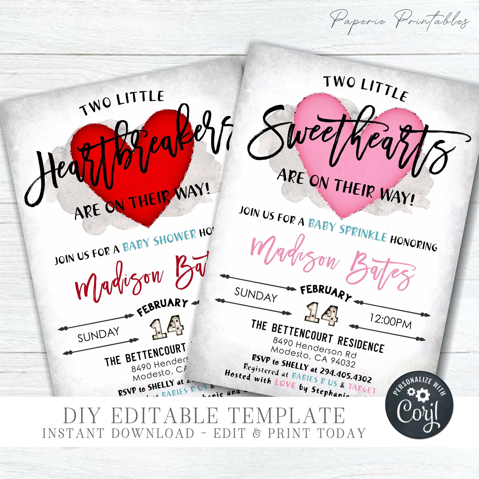 EDITABLE Twins Baby Shower Invitation Sweethearts Baby Etsy