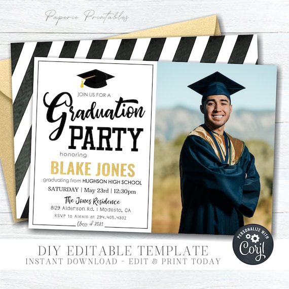 grad party card maker Free graduation design collection Editable Graduation Party Invitation Template,