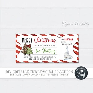 EDITABLE Ice Skating Christmas Gift Coupon, Ice Skating Christmas Gift ...